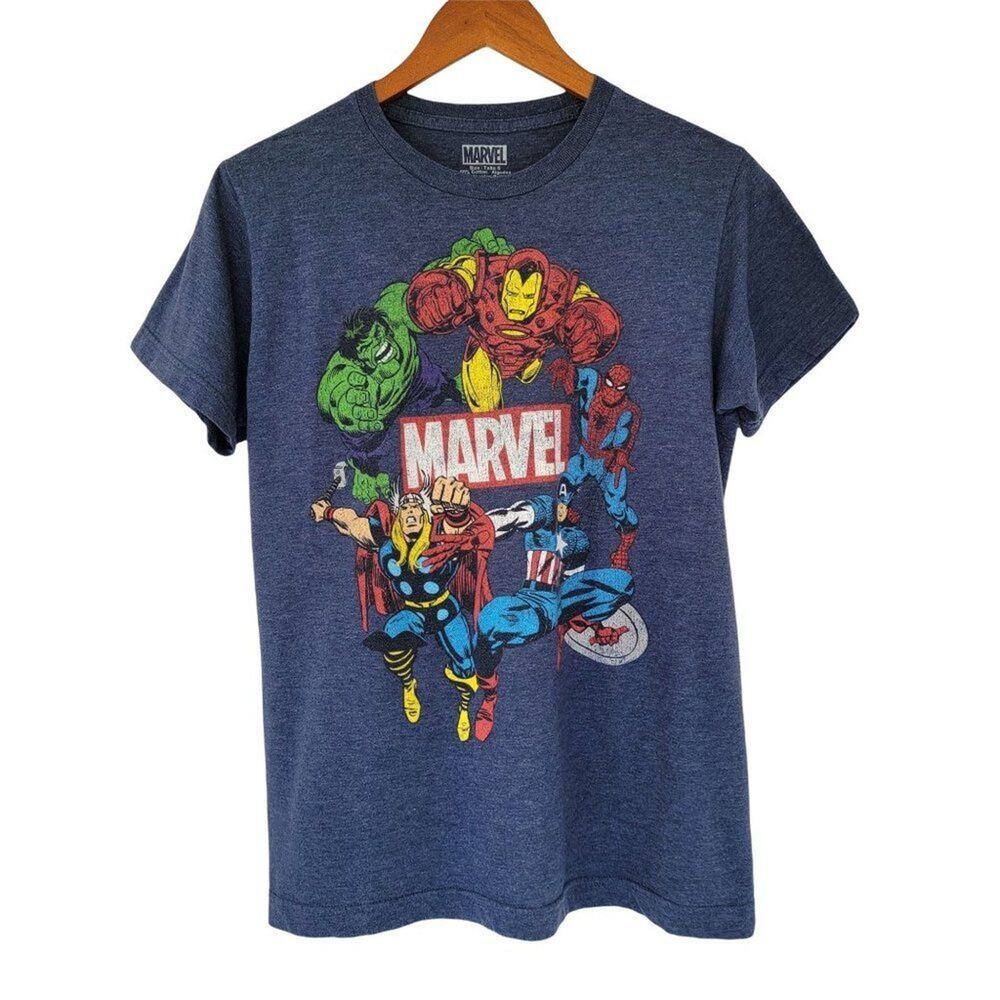 Marvel Avengers Graphic T Shirt Unisex Size S Blue Comic Superhero